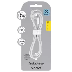   Blavec Cable Candy fonott - Type C Lightning kábel - PD 20W 2,4A 3 méter (CCA-CL24W30) fehér