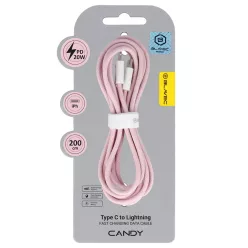   Blavec Cable Candy fonott - USB-C Lightning kábel - PD 20W 2,4A 2 méter (CCA-CL24P20) rózsaszín