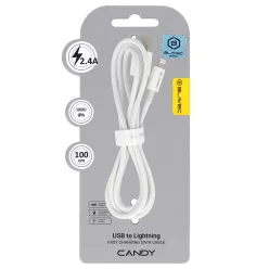   Blavec Cable Candy fonott - USB Lightning kábel - 2,4A 1 méter (CCA-UL24W10) fehér