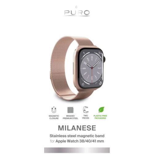 Puro 'MILANESE' szíj Apple Watch 38–40–41 mm-hez, rózsaszín