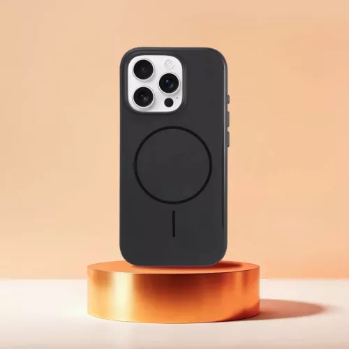 Prémium Fényes Mag Tok, MagSafe kompatibilis, Kamera Vezérlőgombbal iPhone 16 Plus fekete tok
