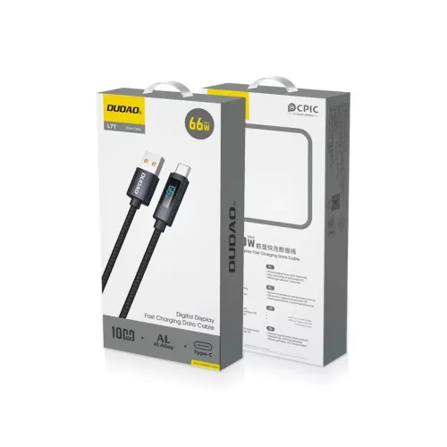 Dudao L7T USB-A - USB-C 66W kábel LED kijelzővel 1m - Fekete