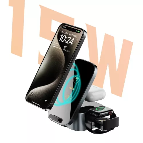 Dudao A11Pro+ 15W-os 3 az 1-ben töltőállomás Telefonhoz/Okosórához/Fejhallgatóhoz - Fekete