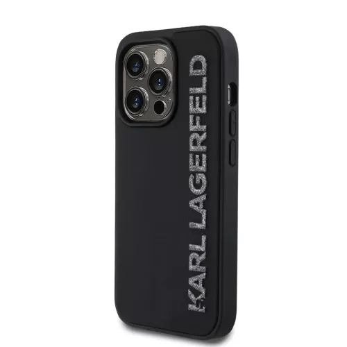 Karl Lagerfeld 3D Gumi Csillogó Logós tok iPhone 13 Pro Fekete tok