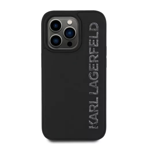 Karl Lagerfeld 3D Gumi Csillogó Logós tok iPhone 13 Pro Fekete tok