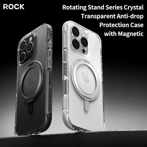 Rock Forgatható Állvány Crystal Series Mágneses iPhone 16 Pro tok fekete