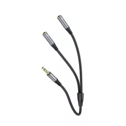   HOCO kábel AUX 2 az 1-ben Jack 3,5 mm (férfi) - 2 x Jack 3,5 mm (női) UPA21 0,25 m fém szürke