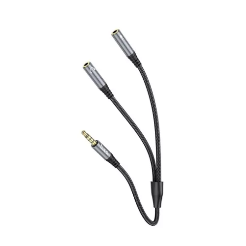 HOCO kábel AUX 2 az 1-ben Jack 3,5 mm (férfi) - 2 x Jack 3,5 mm (női) UPA21 0,25 m fém szürke