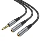 HOCO kábel AUX 2 az 1-ben Jack 3,5 mm (férfi) - 2 x Jack 3,5 mm (női) UPA21 0,25 m fém szürke