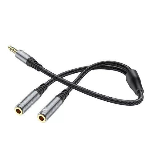 HOCO kábel AUX 2 az 1-ben Jack 3,5 mm (férfi) - 2 x Jack 3,5 mm (női) UPA21 0,25 m fém szürke