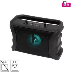   SAL BTWORKY munka és szabadidő hangszóró, 8 W, FM rádió, BT TWS, USB/microSD, AUX, RGB LED, USB-C töltőkábel, ~20 h üzemidő