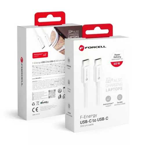 FORCELL F-ENERGY C338 kábel USB-C USB-C-hez PD QC4.0 3A 60W 2 m fehér