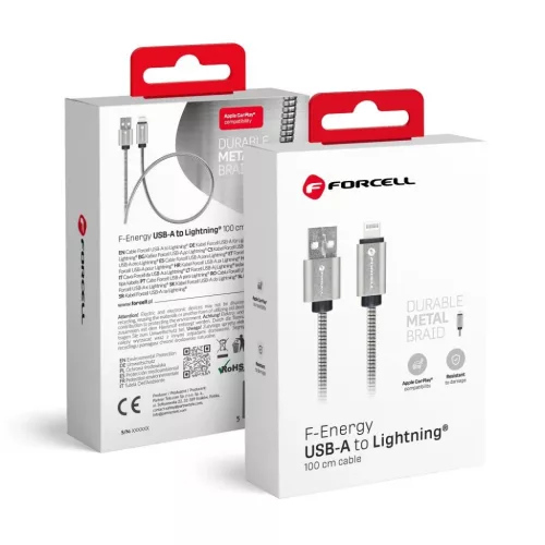 FORCELL F-ENERGY Metal C236 kábel USB A Lightning 2,4A 12W 1 m ezüst,