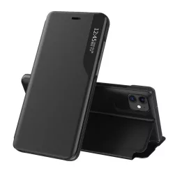   Eco Leather View Case elegáns fliptok támasztékkal iPhone 13 Pro fekete tok