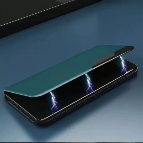 Eco Leather View Case elegáns fliptok kitámasztóval iPhone 13 Pro-hoz kék tok
