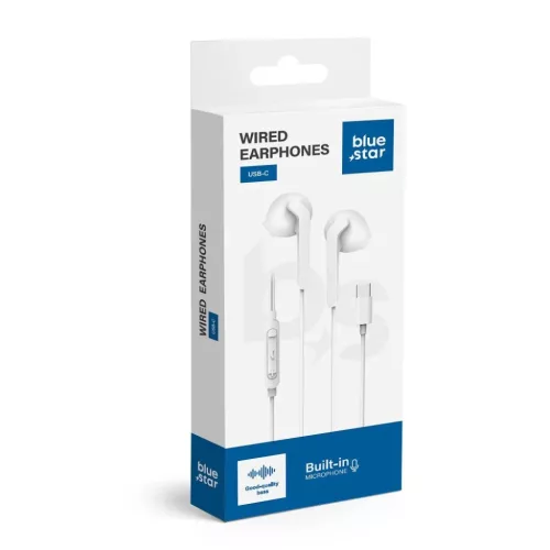 BLUE STAR vezetékes fülhallgatók Type C mikrofonnal PA-M15C-R 1,2 m fehér