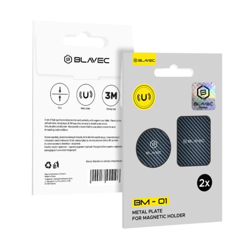 Blavec fémlemez mágneses tartóhoz BM-01 2 darabos készlet, kerek (40mm) és téglalap (40x58mm) karbon