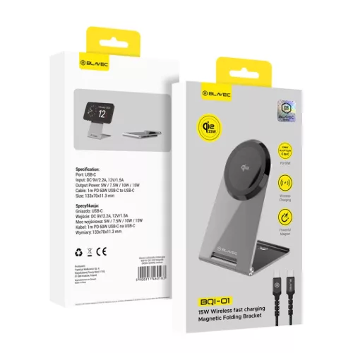 Blavec BQI-01 Qi2 15W mágneses vezeték nélküli töltő ezüst