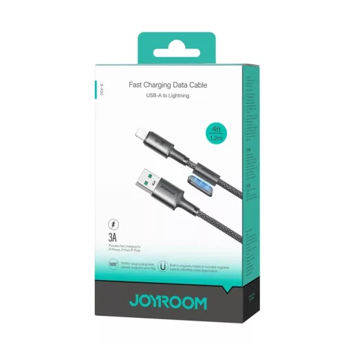 Joyroom S-A50 Unlimited Sorozat 3A USB-A - Lightning Kábel Mágneses Szervezővel 1.2m - Szürke