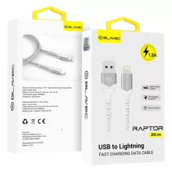   Blavec Cable Raptor fonott Lightning USB kábel - 1,5A 2 méter (CRA-UL15WS20) fehér-ezüst