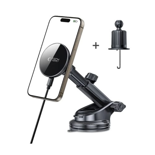 Tech-Protect Mm15w-v10 Mágneses Magsafe Műszerfalra és Szellőzőre Erősíthető Vezeték Nélküli Autós Töltő 15W Fekete