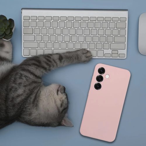 Szilikon tok 2mm Samsung S25 Edge-hez MagSafe kompatibilitással homok rózsaszín