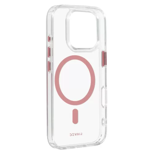 Liavec fényes Magsafe átlátszó tok iPhone 16 Pro-hoz rózsaszín tok