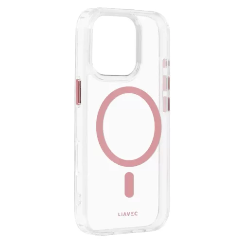Liavec fényes Magsafe átlátszó tok iPhone 16 Pro-hoz rózsaszín tok