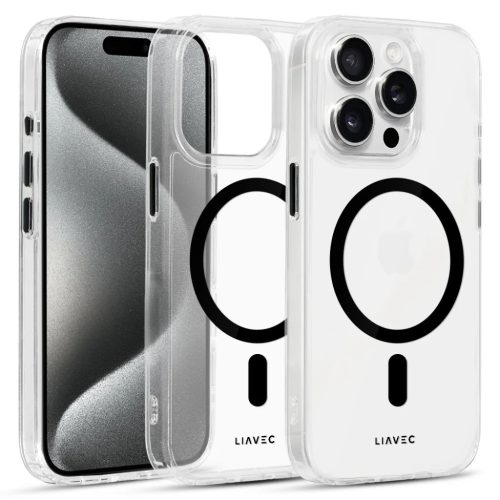 Liavec Glossy Magsafe átlátszó tok iPhone 14 Pro fekete tok