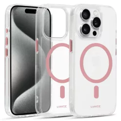   Liavec Glossy Magsafe Átlátszó Rózsaszín Tok iPhone 15-höz