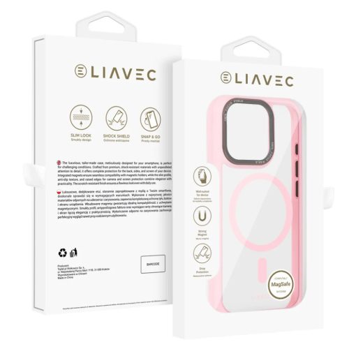 Liavec Hybrid Magsafe Clear tok iPhone 15 Pro Max light pink