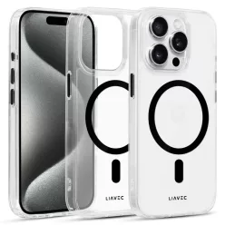 Liavec Glossy Magsafe átlátszó iPhone 15 tok fekete
