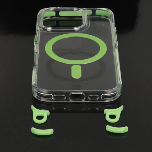 Tel Protect Strap Clear tok iPhone 15 Pro Max zöld