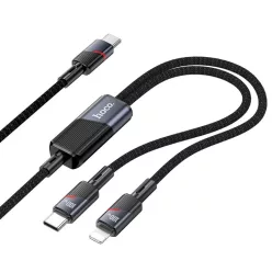   HOCO kábel 2 az 1-ben Type C - Type C + Lightning 5A 100W U139 1,2 m fekete