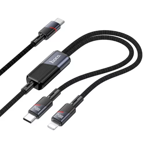 HOCO kábel 2 az 1-ben Type C - Type C + Lightning 5A 100W U139 1,2 m fekete