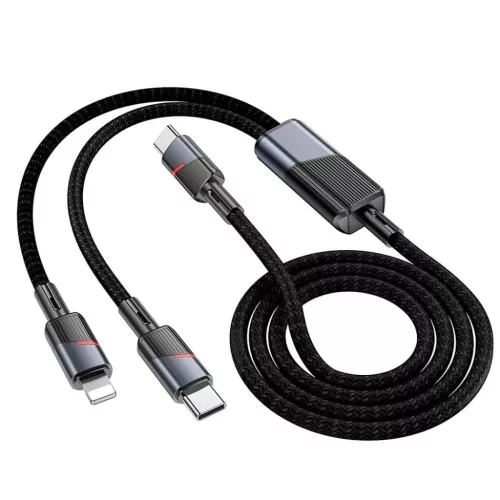 HOCO kábel 2 az 1-ben Type C - Type C + Lightning 5A 100W U139 1,2 m fekete