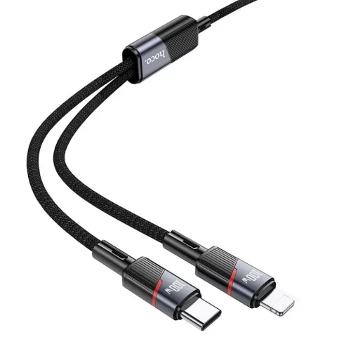 HOCO kábel 2 az 1-ben Type C - Type C + Lightning 5A 100W U139 1,2 m fekete