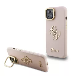   Guess PU Grained 4G Logo Stand Camera Frame iPhone 15 rózsaszín tok
