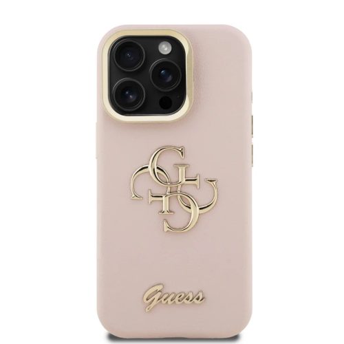 Guess PU Grained 4G Logo Állványos Kamera Keretes Tok iPhone 15 Pro Max Pink