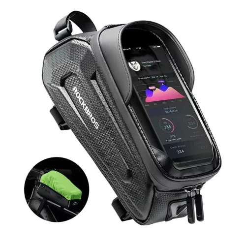 Rockbros B68 páncélozott kerékpártáska telefonzsebbel és borítással 1.7l - fekete tok