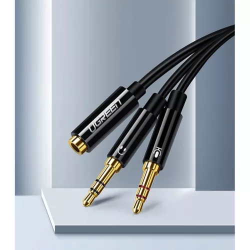 Ugreen 3.5mm elosztó, adapter audio és mikrofon jelre 20Cm fekete (AV140 20899)