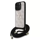 iPhone 16 Pro Pink Guess PU 4G Fém Logós Keresztpántos Tok
