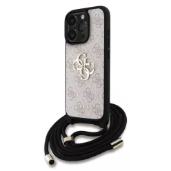   iPhone 16 Pro Pink Guess PU 4G Fém Logós Keresztpántos Tok