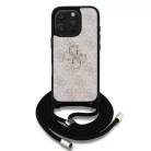 iPhone 16 Pro Pink Guess PU 4G Fém Logós Keresztpántos Tok