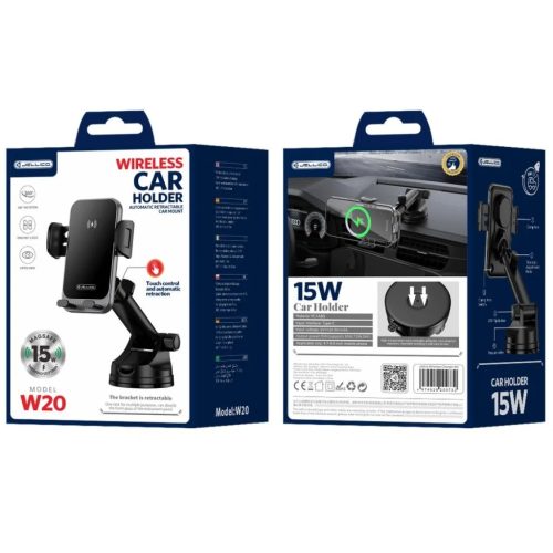 JELLICO autós telefontartó vezeték nélküli töltéssel W20 15W Fekete