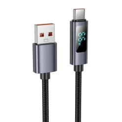 USB A - USB C kábel Hoco 5A kijelzővel 1 m fekete