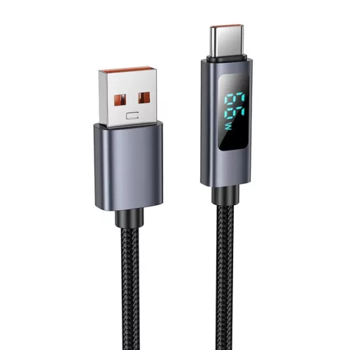 USB A - USB C kábel Hoco 5A kijelzővel 1 m fekete