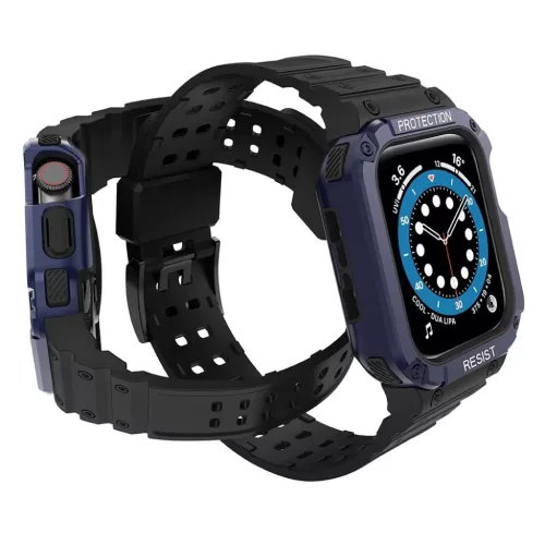 Protect Strap Band csuklópánt tok Apple Watch 9 / 8 / 7 / 6 / 5 / 4 / 3 / 2 / SE / SE2 (41 / 40 / 38mm) tok páncélos fedél fekete / kék