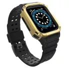 Protect Strap Band csuklópánt tokkal Apple Watch 9 / 8 / 7 / 6 / 5 / 4 / 3 / 2 / SE / SE2 (41 / 40 / 38mm) esetén, páncélozott borítás óra számára Fekete / Arany színben