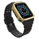 Protect Strap Band csuklópánt tokkal Apple Watch 9 / 8 / 7 / 6 / 5 / 4 / 3 / 2 / SE / SE2 (41 / 40 / 38mm) esetén, páncélozott borítás óra számára Fekete / Arany színben